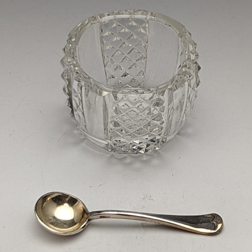 1902年頃 英国アンティーク 純銀&カットグラス 調味料入れセット 366g ELKINGTON & Co